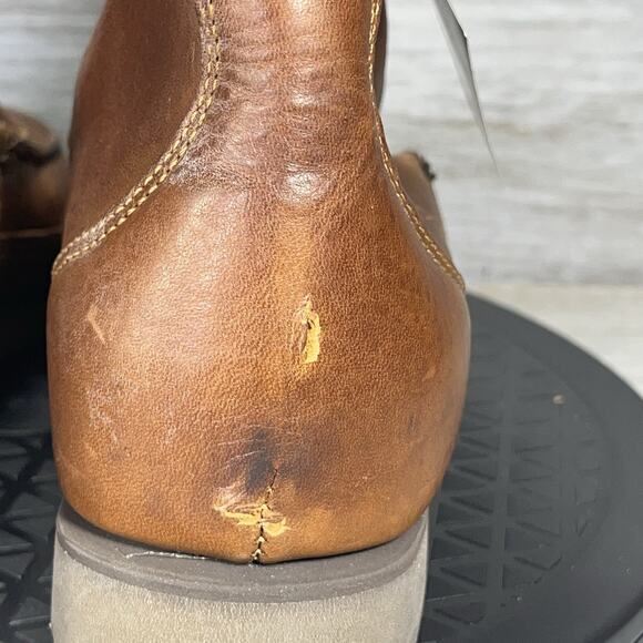 Vintage Timberland Women’s work Brown Two tone Leather Moc Toe Boots Size 7.5 - Picture 5 of 10